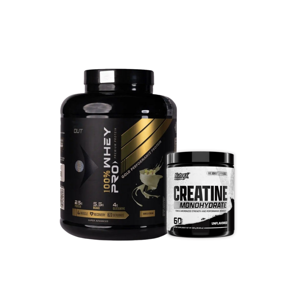 P-Out Whey Pro 5libras, Gratis Creatina Nutrex 60 servidas